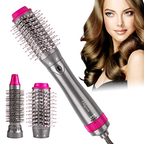 Hair Dryer Brush, Chignon One Step Hot Air Brush Hair Dryer Volumizer Curler Straightener with Interchangeable Brush Head, Negative Ion, Ceramic Coating for All Hair Types