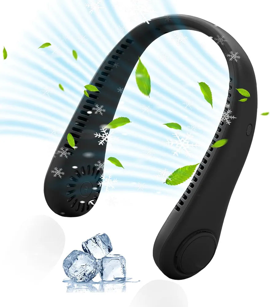 Portable Neck Fan, Rechargeable Personal Neckband Hands Free Bladeless Fan, 360° Surround Vaneless Hanging Neck Fans with 3 Speeds Adjustable for Men Women Home Office Travel, Faster Cooling