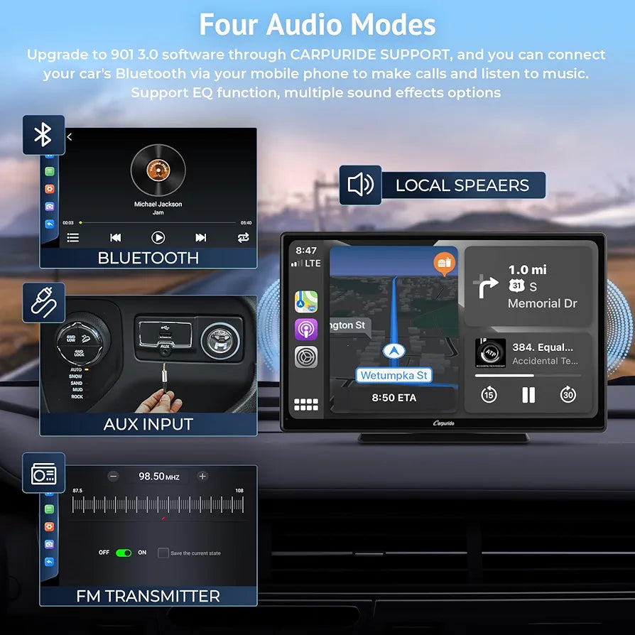 Carpuride W901, Portable Wireless CarPlay Screen for Car- 9 Inch