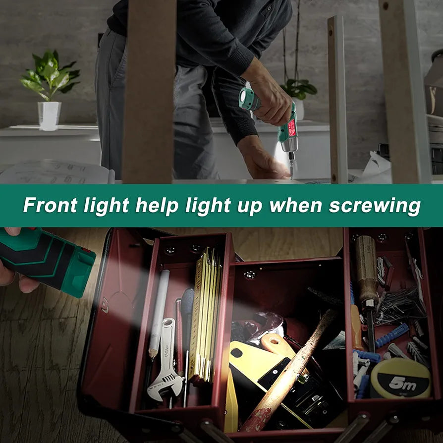 Cordless Screwdriver, HYCHIKA 4V 2.0Ah Electric Screwdriver Rechargeable Screw Gun & Bit Set, Front LED and Rear Flashlight, Ratchet Wrench, DC Charging with USB Cable, 36pcs Accessories