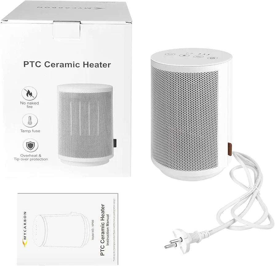 MYCARBON Energy-saving spare heater 900W/1500W Thermostat 18°C/23°C/28°C 8h Timer Oscillation 60° Electric Ceramic Blower Radiator Bathroom Electric Heater Mobile Blower