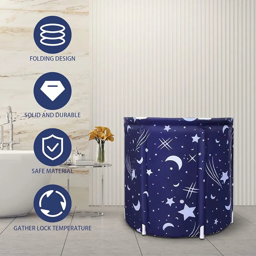 Portable Foldable Bathtub, Separate Family Bathroom SPA Bathtub, to Maintain The Temperature Thickened Multi-Layer Bathtub, use for Bathing Soaking (70 * 70 Round PVC Bracket Starry Sky)
