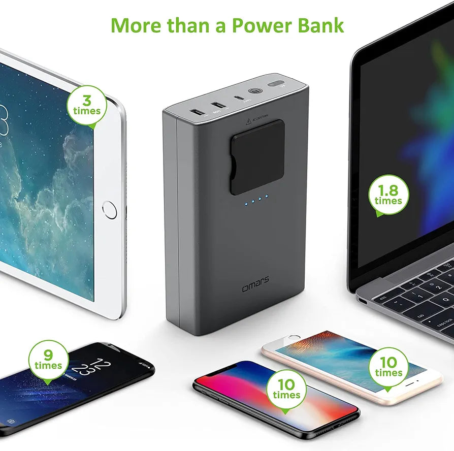 OMAR'S POWER BANK USB C PORT AC OUTLET SOCKET 220V 90W EXTERNAL BATTERY PACK 24000MAH