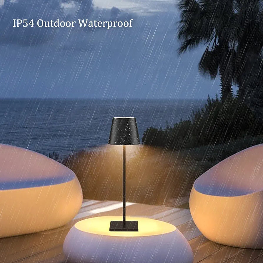 Howskys 2 Pack Black Cordless METAL Table Lamp,5500mAh Battery Powered Table Lamp,3W Touch Rechargeable Battery Table Lamp 3000k Warm White,IP54 Indoor/Outdoor Table Lamp