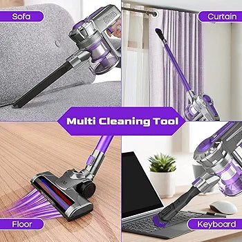 IAB Battery Vacuum Cleaner, 15000Pa Wireless Vacuum Cleaner, 160 W Handle Vacuum Cleaner with Wall Mount, Stick Vacuum Cleaner for Hard Floors, Carpet, Pet Hair, Car