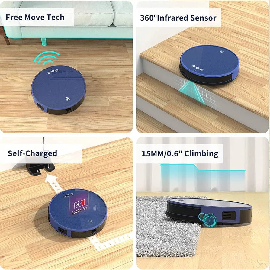 OKP K8 Robot Vacuum Cleaner Robot Vacuum Cleaner with Mop 2200Pa Strong Suction App/Wi-Fi/Voice Control Boundary Strips Included Self-Charging 150min Quiet Runtime