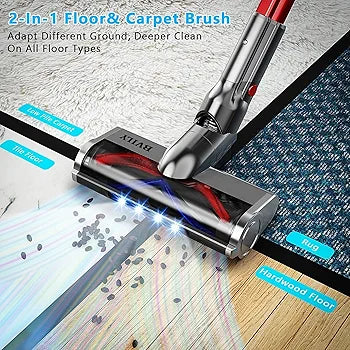 BVILY EV-696-W222-22 Cordless Vacuum Cleaner, Max 60 Mins Runtime Stick Vacuum, Upgraded 28Kpa Motor Powerful Suction, 6 in 1 Lightweight Vacuum Cordless for Pet Hair Carpet HardFloor