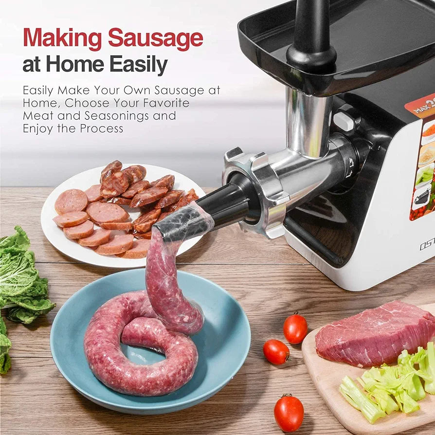 OSTBA Electric Meat Grinder, 5 in 1 Heavy Duty Meat Mincer Sausage Stuffer Machine, 2000W MAX Stainless Steel Food Grinder with Sausage & Kubbe & Slicing & Shredding & Tomato Juicing Kits