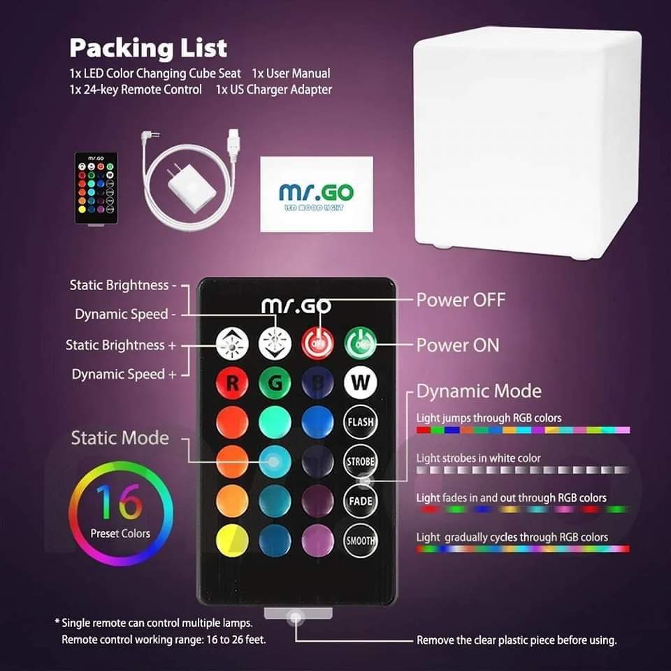 MR.GO RECHARGEABLE CUBE CHAIR RGB LIGHT