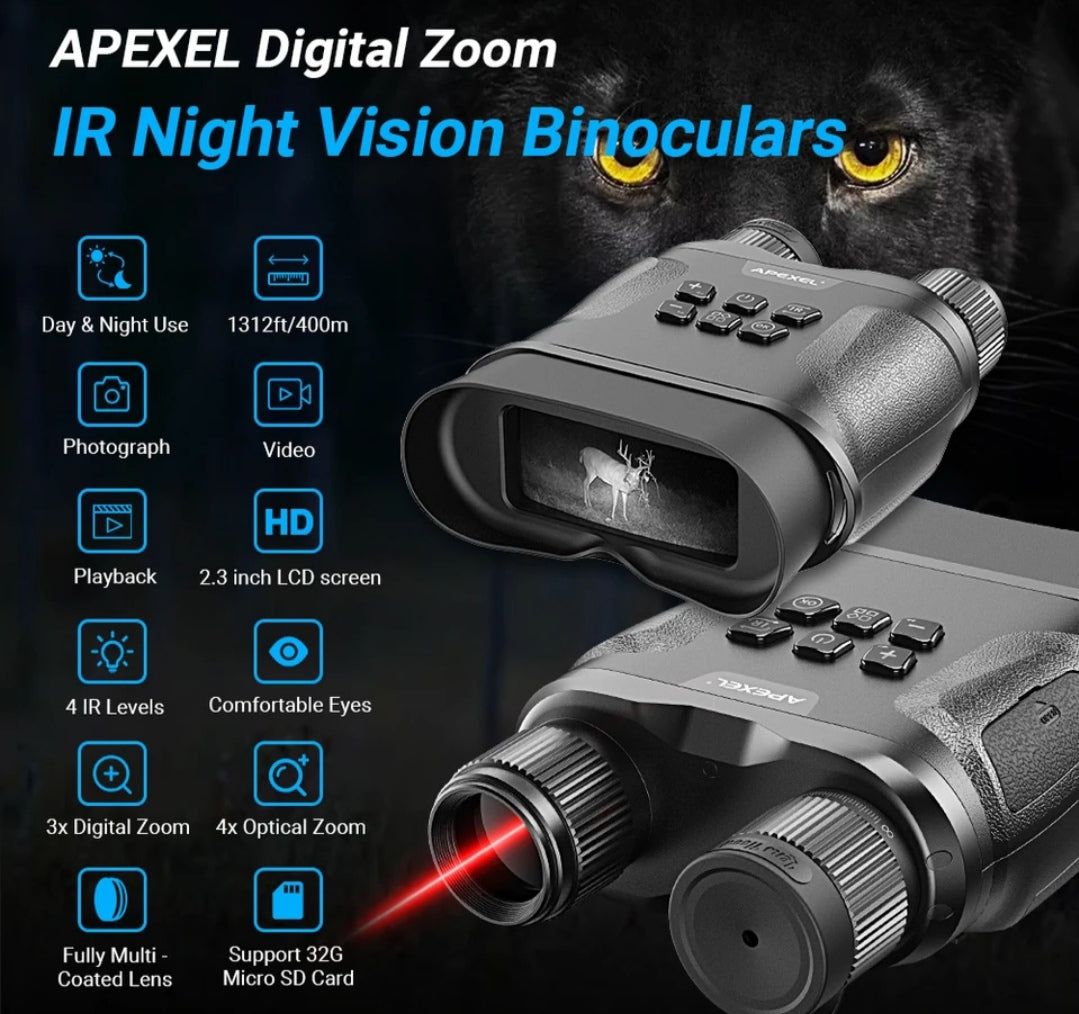APEXEL APL-NV001+ UHD Recording Night Vision Digital Infrared Binoculars Photos Videos for Hunting and Surveillance 800m Detection range