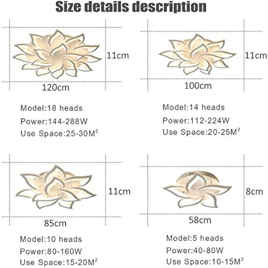 LED 14-Heads Petals Ceiling Lights Dimmable White Flowers Ceiling Lamp With Remote Control Lighting Fixture for Living Room Bedroom Dining Room Children's Room Eye Protection 100cm 112W Chandelier