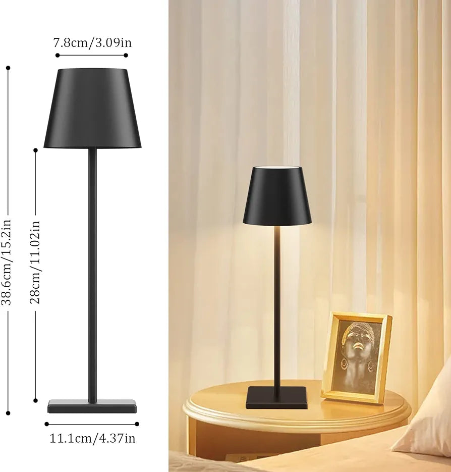 Howskys 2 Pack Black Cordless METAL Table Lamp,5500mAh Battery Powered Table Lamp,3W Touch Rechargeable Battery Table Lamp 3000k Warm White,IP54 Indoor/Outdoor Table Lamp