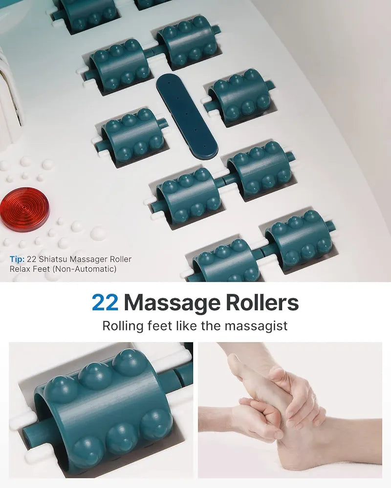 RENPHO Foot Spa Bath Massager, GFCI Plug Foot Soak Tub Pedicure Kits with Heat, Bubbles, Vibration, Temperature Control,Pumice Stone, and 22 Massaging Rollers for Feet Muscle Pain