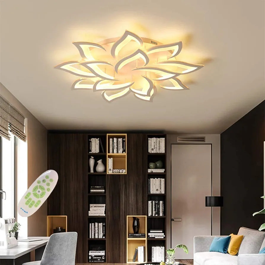 LED 14-Heads Petals Ceiling Lights Dimmable White Flowers Ceiling Lamp With Remote Control Lighting Fixture for Living Room Bedroom Dining Room Children's Room Eye Protection 100cm 112W Chandelier