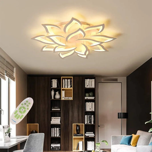 LED 14-Heads Petals Ceiling Lights Dimmable White Flowers Ceiling Lamp With Remote Control Lighting Fixture for Living Room Bedroom Dining Room Children's Room Eye Protection 100cm 112W Chandelier
