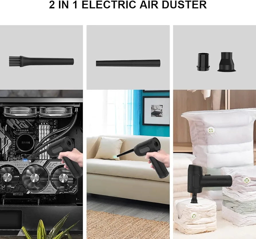 Woowind Electric Air Duster, Cordless Air Duster 50000RPM, Rechargeable Air Duster for Computer Electronic and House Cleaning, 2 in 1 Air Duster &Compressed Space Saver