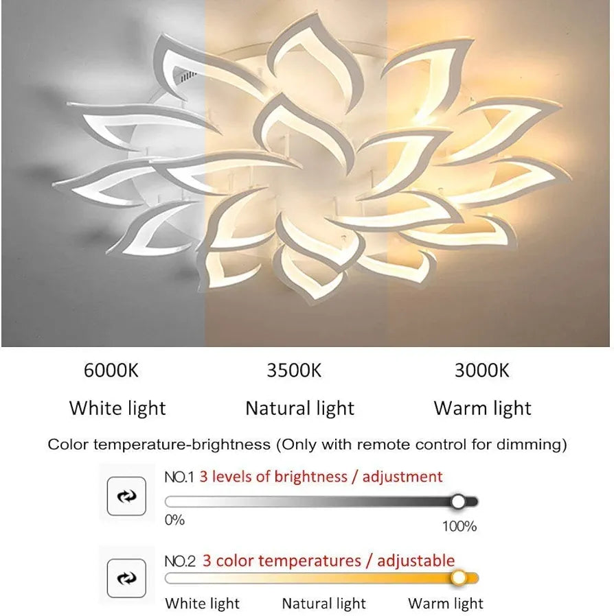 LED 14-Heads Petals Ceiling Lights Dimmable White Flowers Ceiling Lamp With Remote Control Lighting Fixture for Living Room Bedroom Dining Room Children's Room Eye Protection 100cm 112W Chandelier