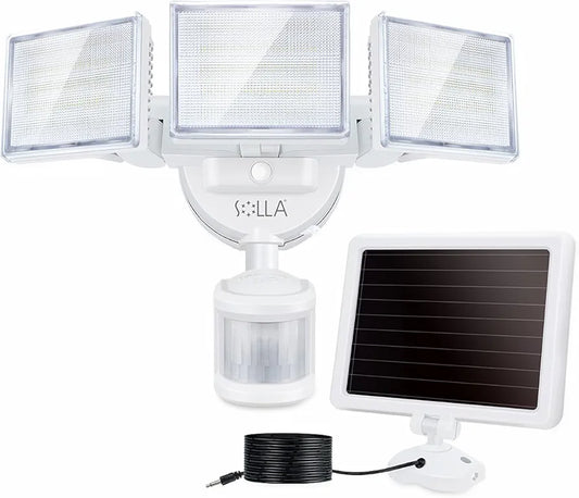 SOLLA 2000LM LED Solar Security Light Outdoor, Motion Sensor Outside Flood Light, 5000K Daylight White Waterproof Exterior Flood Lighting with 3 Adjustable Head for Yard, Driveway, Patio, Garage