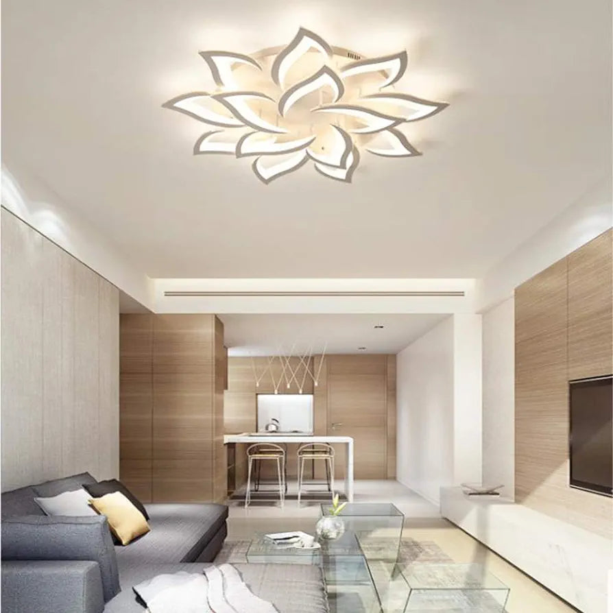 LED 14-Heads Petals Ceiling Lights Dimmable White Flowers Ceiling Lamp With Remote Control Lighting Fixture for Living Room Bedroom Dining Room Children's Room Eye Protection 100cm 112W Chandelier