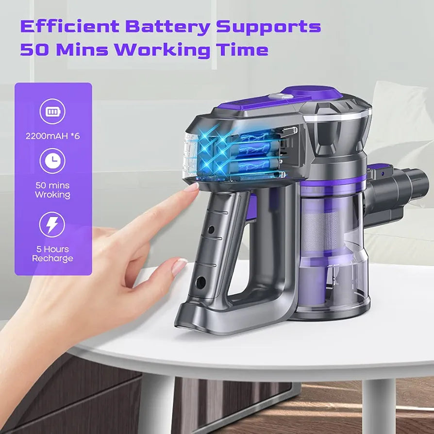 IAB Battery Vacuum Cleaner, 15000Pa Wireless Vacuum Cleaner, 160 W Handle Vacuum Cleaner with Wall Mount, Stick Vacuum Cleaner for Hard Floors, Carpet, Pet Hair, Car