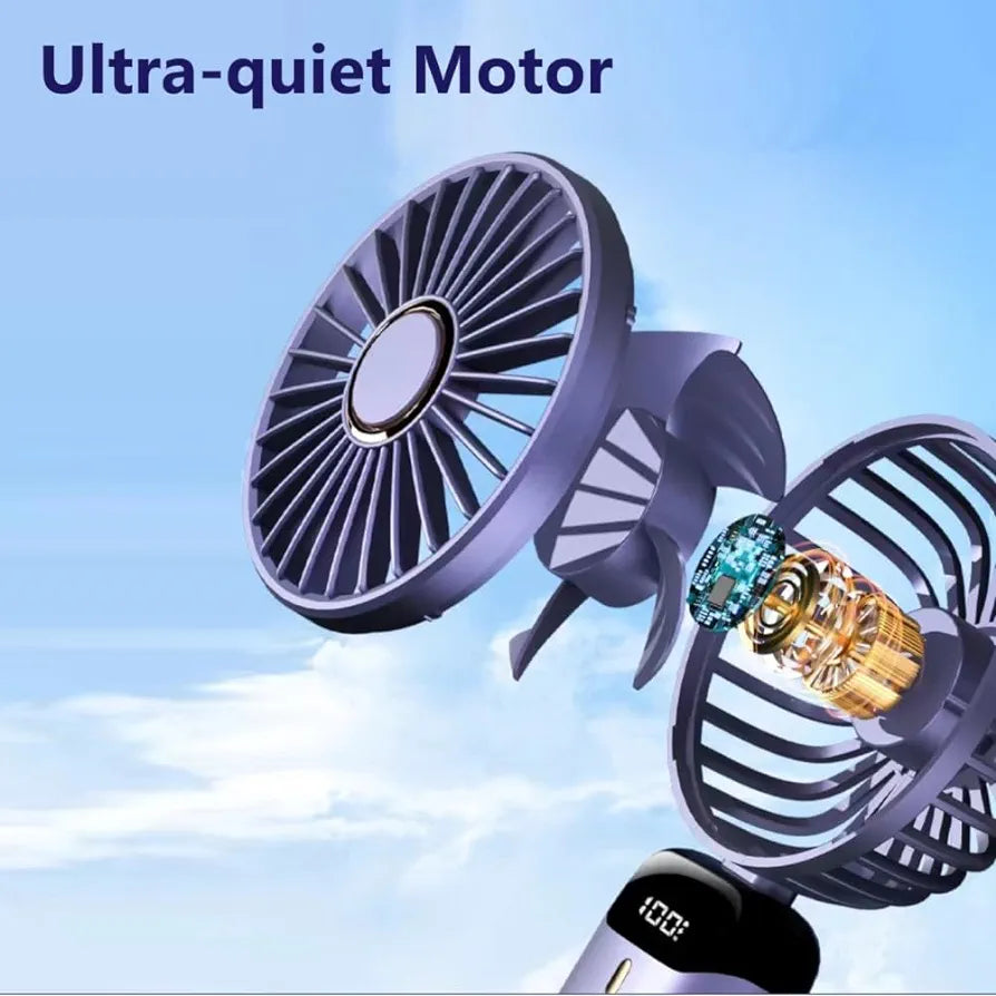 Portable Handheld Fan, USB Rechargeable Personal Fan, 4800mAh, 90° Foldable Mini Desk Fan with Led Digital Display, 5 Speeds Multi-Function Fan for Outdoor Indoor (White)