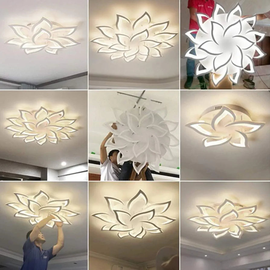 LED 14-Heads Petals Ceiling Lights Dimmable White Flowers Ceiling Lamp With Remote Control Lighting Fixture for Living Room Bedroom Dining Room Children's Room Eye Protection 100cm 112W Chandelier