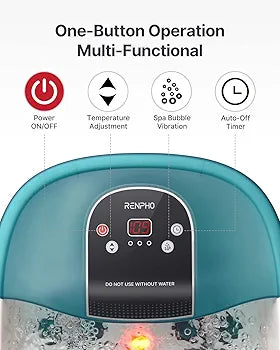 RENPHO Foot Spa Bath Massager, GFCI Plug Foot Soak Tub Pedicure Kits with Heat, Bubbles, Vibration, Temperature Control,Pumice Stone, and 22 Massaging Rollers for Feet Muscle Pain