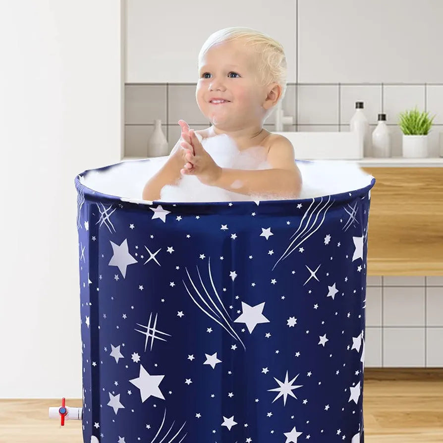 Portable Foldable Bathtub, Separate Family Bathroom SPA Bathtub, to Maintain The Temperature Thickened Multi-Layer Bathtub, use for Bathing Soaking (70 * 70 Round PVC Bracket Starry Sky)