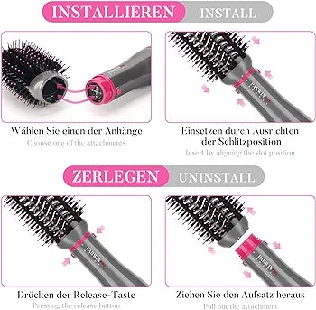 4 in 1 Hair Dryer Brush Set, PARWIN PRO BEAUTY Hot Air Styler with 4 Attachments as Hairdryer, Hot Air Brush, Hair Diffuser, Hot Brush for Hair Styling, Ionic Care Frizz-Free, 1000 Watts, Gray