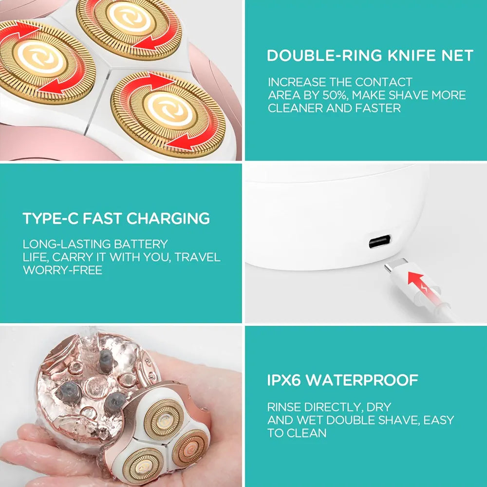 Electric Shaver for Women 3D floating blade Rotary Razor Hair Remover for Arms, Legs and Underarms Rechargeable Portable and Safe Wet and Dry Use ES300