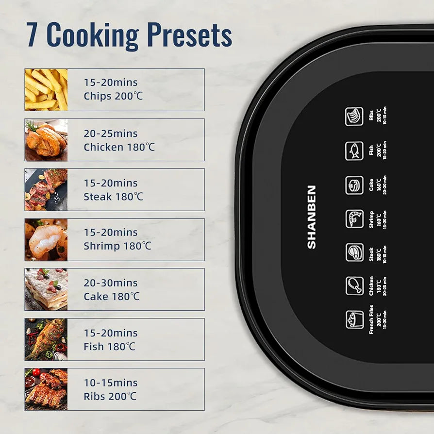 SHANBEN Air Fryer Oven 4.5L Household Multifunction Cooker Kitchen Appliances Automatic Bake Oilless Oil Free Nonstick Basket 1500W SB-16