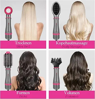 4 in 1 Hair Dryer Brush Set, PARWIN PRO BEAUTY Hot Air Styler with 4 Attachments as Hairdryer, Hot Air Brush, Hair Diffuser, Hot Brush for Hair Styling, Ionic Care Frizz-Free, 1000 Watts, Gray