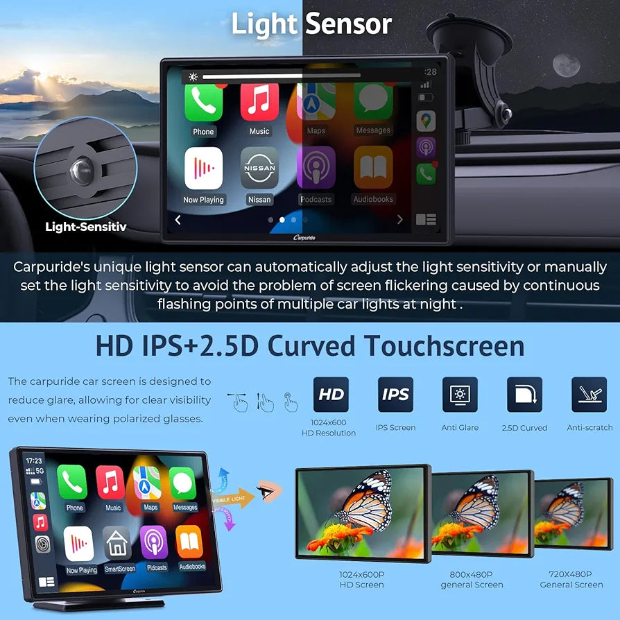Carpuride W901, Portable Wireless CarPlay Screen for Car- 9 Inch
