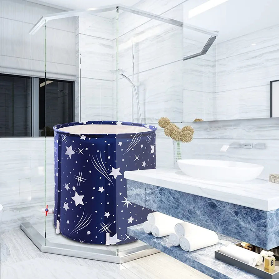 Portable Foldable Bathtub, Separate Family Bathroom SPA Bathtub, to Maintain The Temperature Thickened Multi-Layer Bathtub, use for Bathing Soaking (70 * 70 Round PVC Bracket Starry Sky)