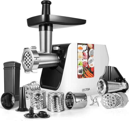 OSTBA Electric Meat Grinder, 5 in 1 Heavy Duty Meat Mincer Sausage Stuffer Machine, 2000W MAX Stainless Steel Food Grinder with Sausage & Kubbe & Slicing & Shredding & Tomato Juicing Kits