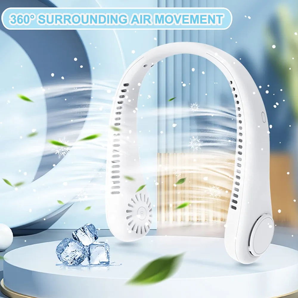 Portable Neck Fan, Rechargeable Personal Neckband Hands Free Bladeless Fan, 360° Surround Vaneless Hanging Neck Fans with 3 Speeds Adjustable for Men Women Home Office Travel, Faster Cooling