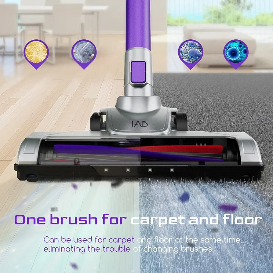 IAB Battery Vacuum Cleaner, 15000Pa Wireless Vacuum Cleaner, 160 W Handle Vacuum Cleaner with Wall Mount, Stick Vacuum Cleaner for Hard Floors, Carpet, Pet Hair, Car