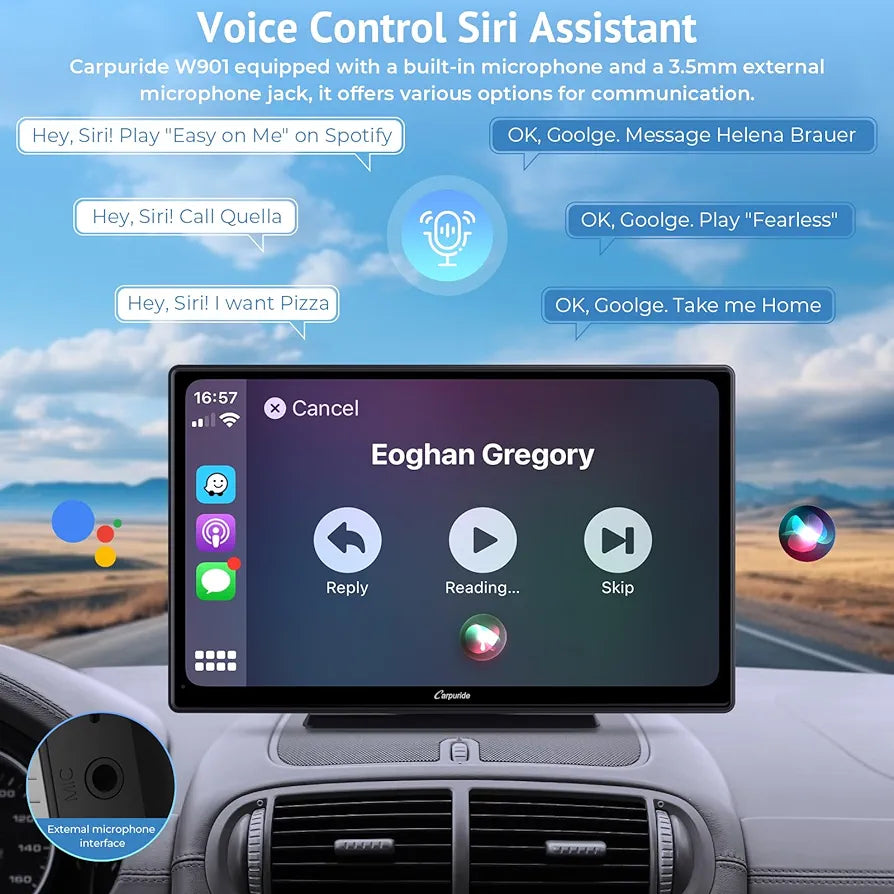Carpuride W901, Portable Wireless CarPlay Screen for Car- 9 Inch