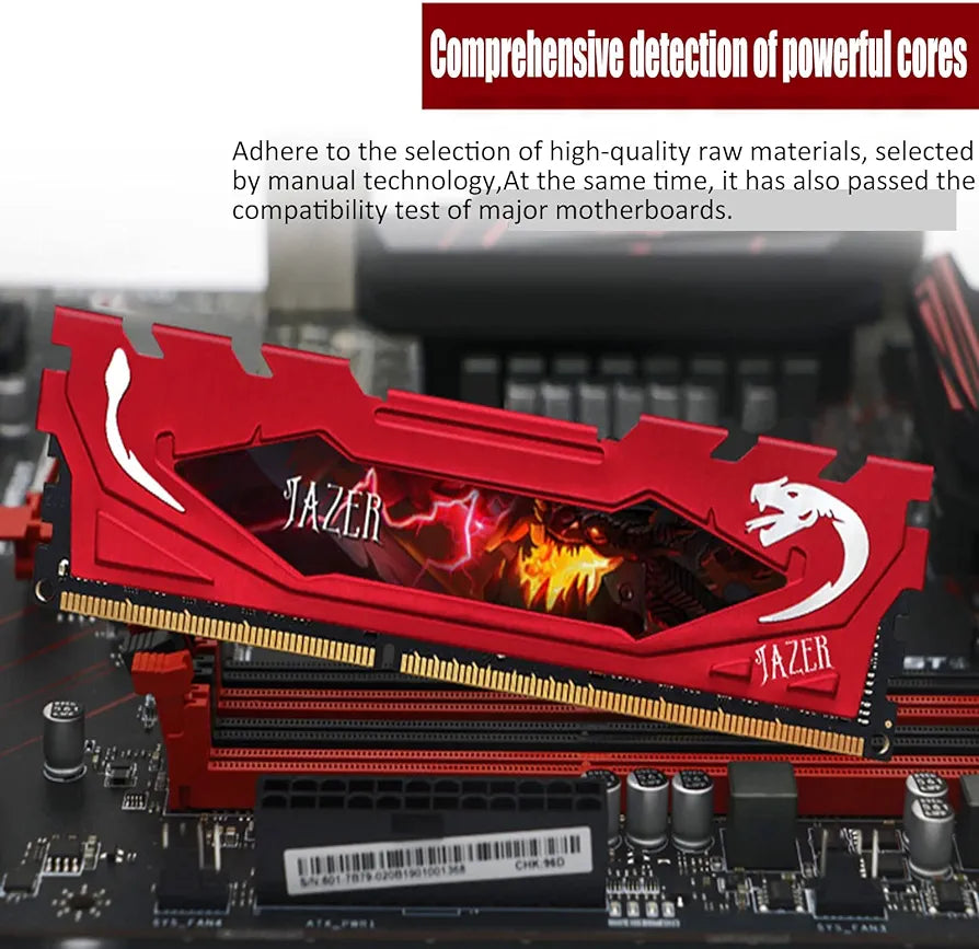 JAZER DDR4 Ram 16GB 3200MHZ(PC4 25600) 288-PIN 1.35V Memory Ram Module Desktop CL18 Ram with Heatsink