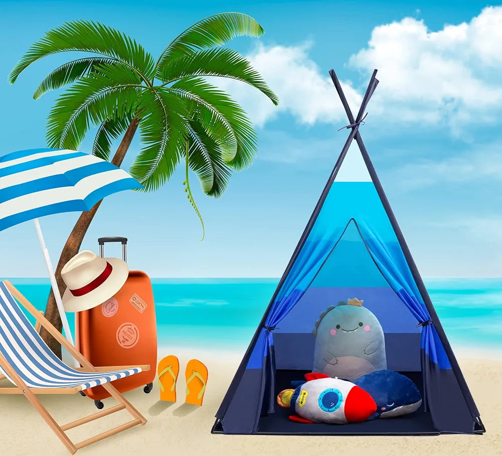 Teepee tent for kids, Mgee play tent kids tent Indian tent with carrying bag, gifts for boys girls (blue)