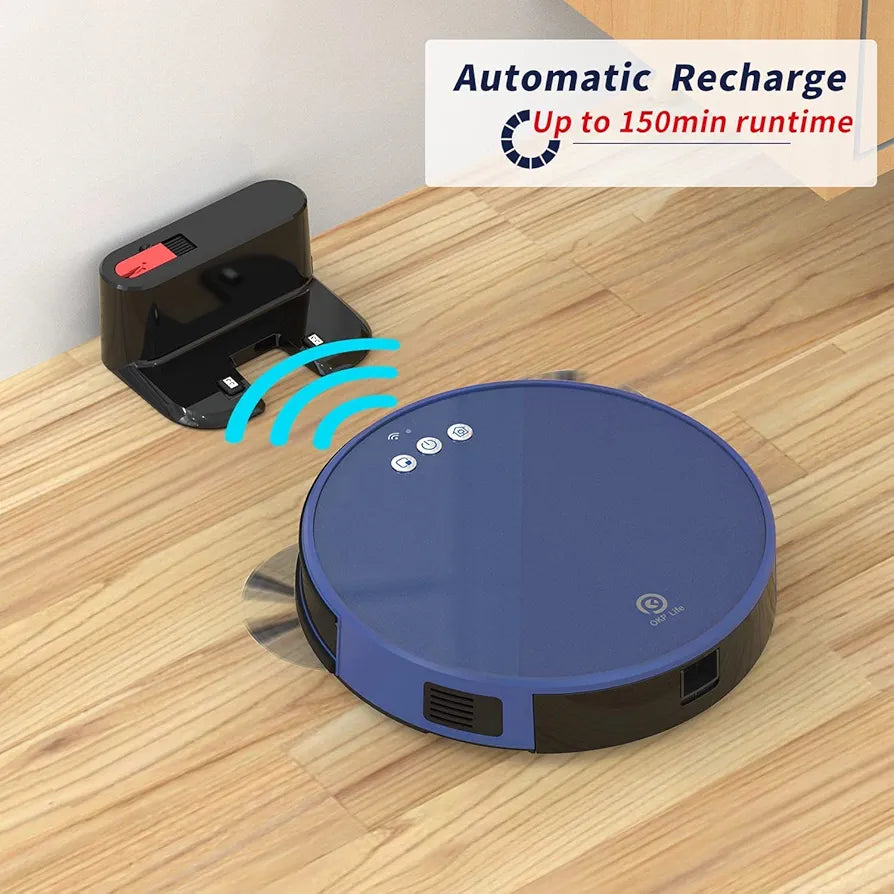 OKP K8 Robot Vacuum Cleaner Robot Vacuum Cleaner with Mop 2200Pa Strong Suction App/Wi-Fi/Voice Control Boundary Strips Included Self-Charging 150min Quiet Runtime