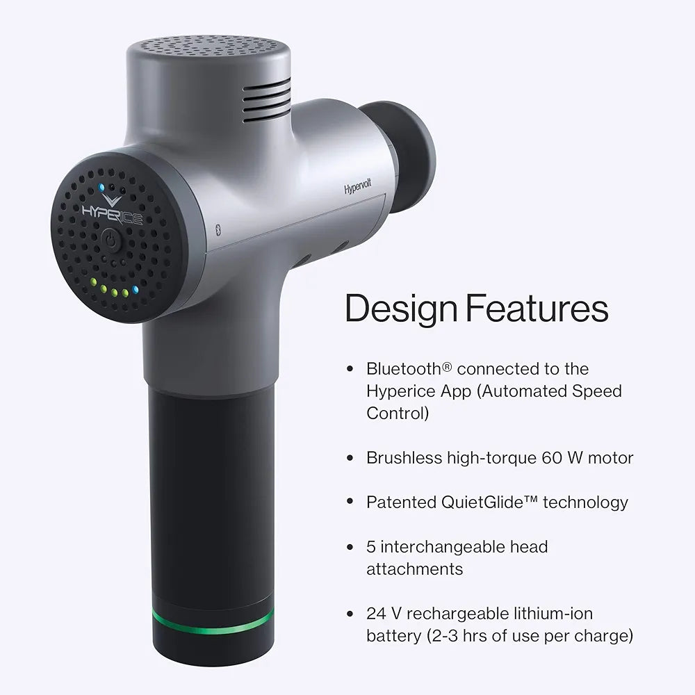 Hypervolt Bluetooth, with Quiet Glide Technology - Handheld Percussion Massage Gun | 3 Speeds, 5 Interchangeable Heads | Helps Relieve Sore Muscles and Stiffness