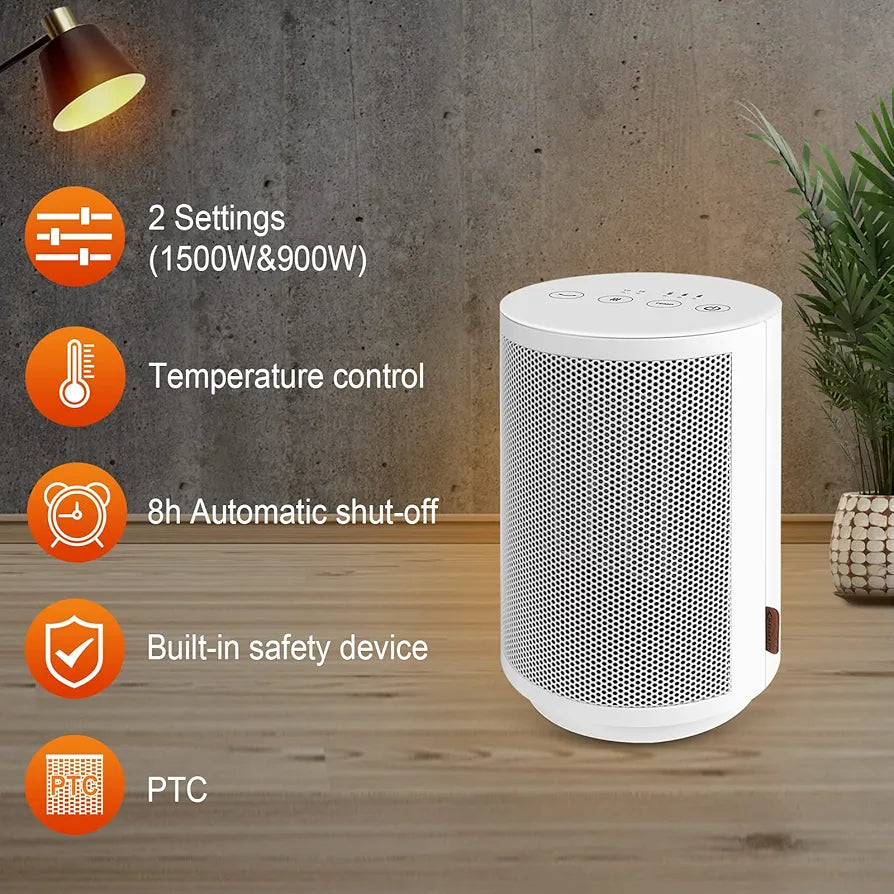 MYCARBON Energy-saving spare heater 900W/1500W Thermostat 18°C/23°C/28°C 8h Timer Oscillation 60° Electric Ceramic Blower Radiator Bathroom Electric Heater Mobile Blower