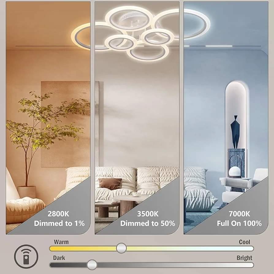 RUYI Modern LED Ceiling Light dimmable Remote Control 6 Ring Ceiling Light 72W 6400LM, Ceiling Light for Living Room, Bedroom, Kitchen, Corridor, Balcony, Dining Room, White, 2800-7000K
