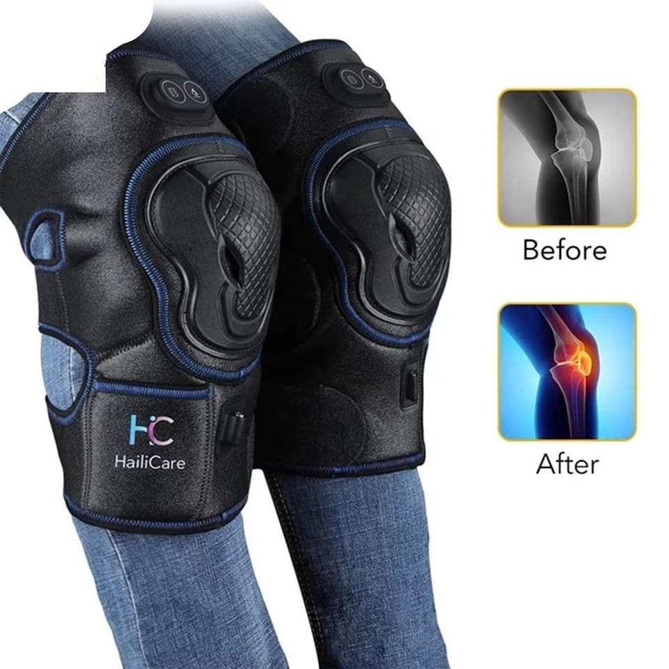 HailiCare Heated Knee Massager, Heat & Vabration Knee Brace Wrap Electric Heating Pad WRechargable 5V Lipo Battery Warm Knee Care 1 Pair