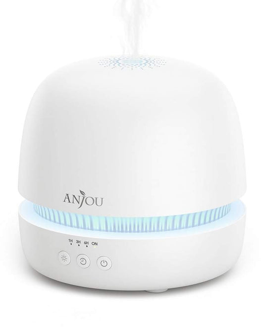 Essential Oil Diffuser, Anjou 300ml Ultrasonic Aroma Diffuser with Continuous Aromatherapy, Whisper-Quiet, 2 Mist Outputs, BPA Free, Waterless Auto Shut-Off, 7 Color Light, Aromatherapy Diffuser