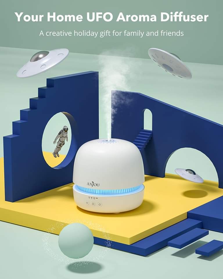 Essential Oil Diffuser, Anjou 300ml Ultrasonic Aroma Diffuser with Continuous Aromatherapy, Whisper-Quiet, 2 Mist Outputs, BPA Free, Waterless Auto Shut-Off, 7 Color Light, Aromatherapy Diffuser