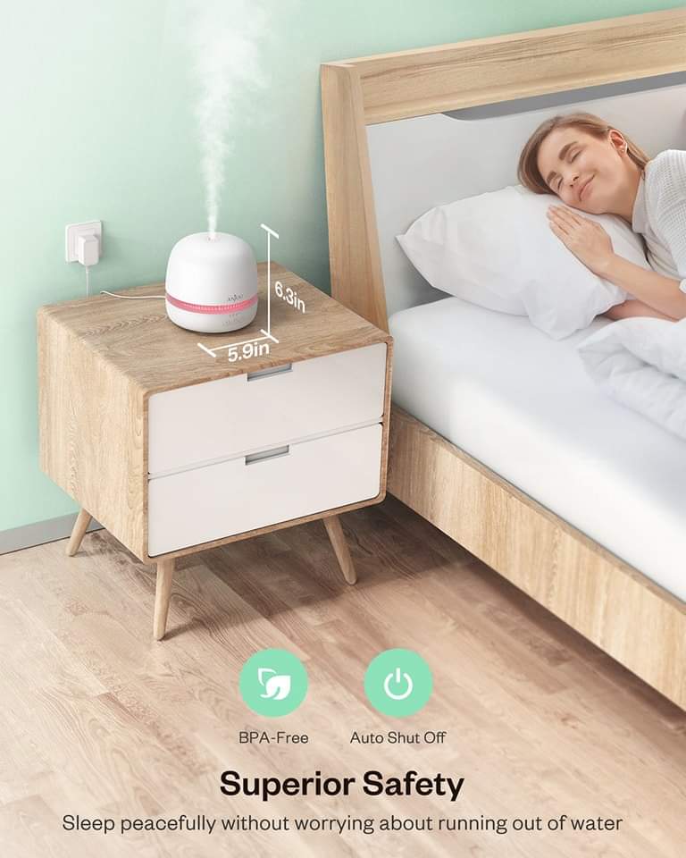 Essential Oil Diffuser, Anjou 300ml Ultrasonic Aroma Diffuser with Continuous Aromatherapy, Whisper-Quiet, 2 Mist Outputs, BPA Free, Waterless Auto Shut-Off, 7 Color Light, Aromatherapy Diffuser