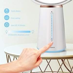 Auxmir Rechargeable Cosmetic Mirror with Lighting, 1X/10X Double-Sided Table Mirror, 2500 mAh and 10 Dimmable Brightness, 360° Rotatable Makeup Mirror with 52 Natural LEDs for Bedroom
