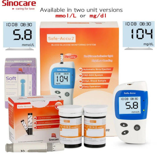 SINOCARE Safe Accu2 Blood Glucose Meter with 50/100 Test Strips and Lancets Needles For Diabetes Blood Glucometer Blood Sugar Detection